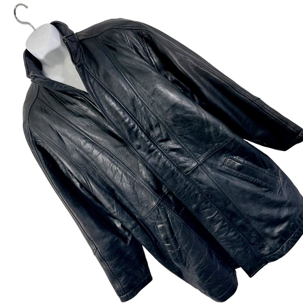 COLEBROOK! GORGEOUS BLACK GENUINE LEATHER STADIUM LENGTH JACKET, COAT! SZ M